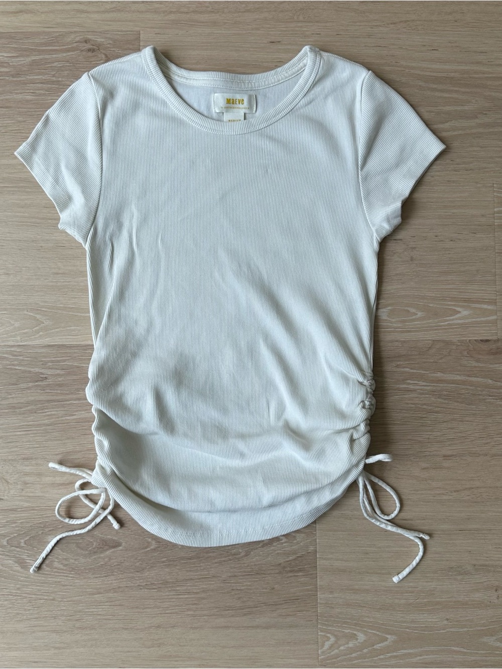 Maeve by Anthropologie Ribbed Side-Ruched Short Sleeve Top